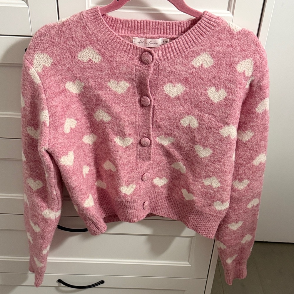 All in Favor Pink and Cream Heart Cardigan
